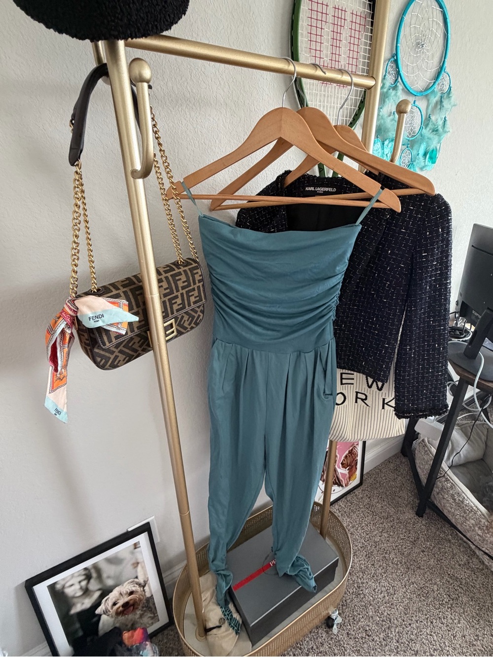 Teal Strapless Tie-Hem Jumpsuit